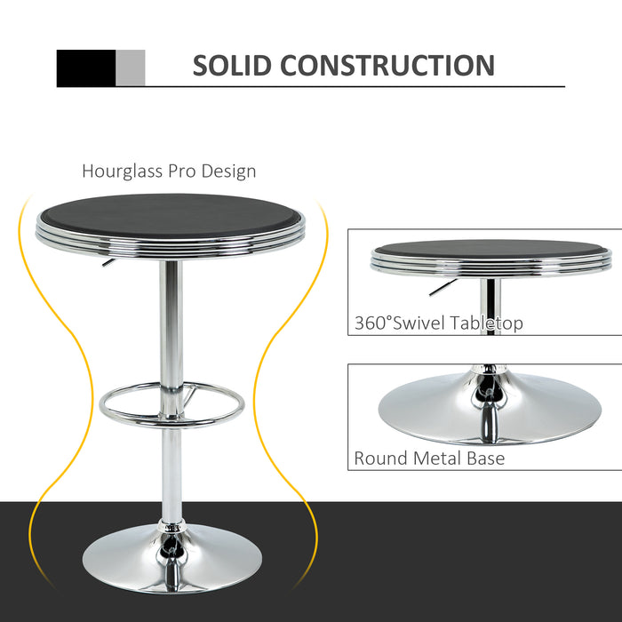 Adjustable Round Pub Table with Faux Leather Top - Counter Height Dining or Bar Furniture with Footrest - Ideal for Home Dining Room or Home Bar Entertaining