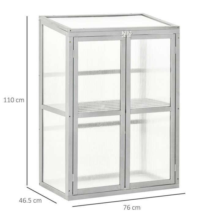 Wooden Cold Frame Greenhouse - Polycarbonate Grow House with Adjustable Shelf and Double Doors, 76x47x110 cm - Ideal for Garden Plant Protection and Growth