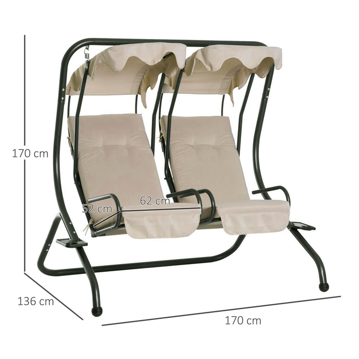 2-Seater Swing Chair with Cushions - Modern Dual Seating Outdoor Lounge Chair with Removable Canopy - Perfect for Patio Relaxation and Comfort in Beige