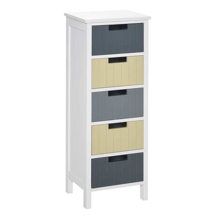 Tall 5-Drawer Dresser Storage Tower - Detachable Fabric Drawers with Sturdy Wood Top - Space-Saving Organizer for Bedroom, Nursery, or Hallway