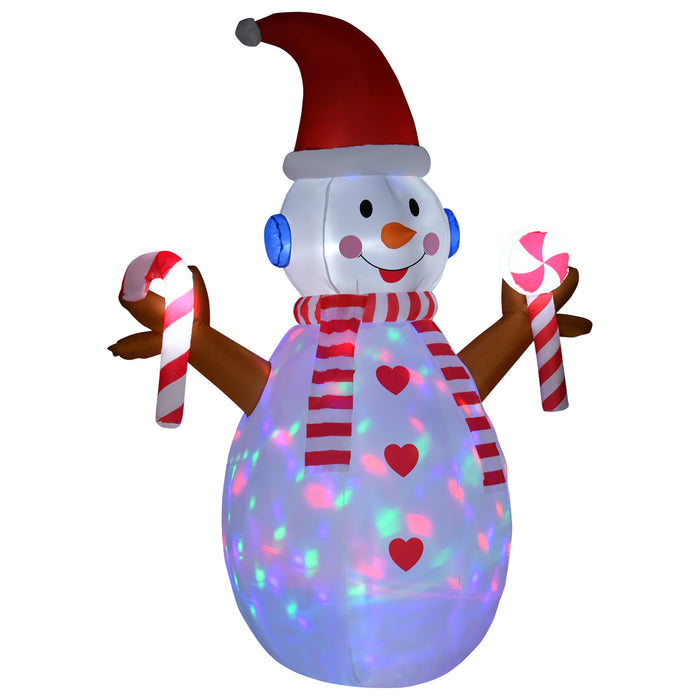 Inflatable Snowman with Candy Cane - 2.4m Tall, Rotating LED Light for Festive Display - Ideal for Garden, Lawn, & Indoor Holiday Decor