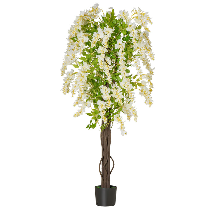 Artificial Realistic White Wisteria Tree - Faux Decorative Plant in Nursery Pot, Indoor/Outdoor, 160cm - Ideal for Home and Garden Decoration