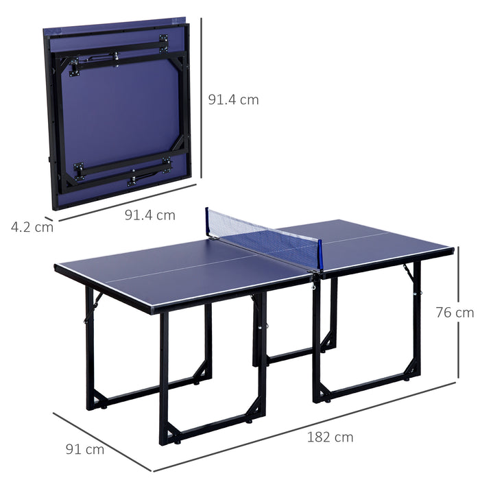 Compact Foldable Table Tennis Set - Black & Blue Mini Ping Pong Table with Accessories - Ideal for Small Spaces & Entertainment