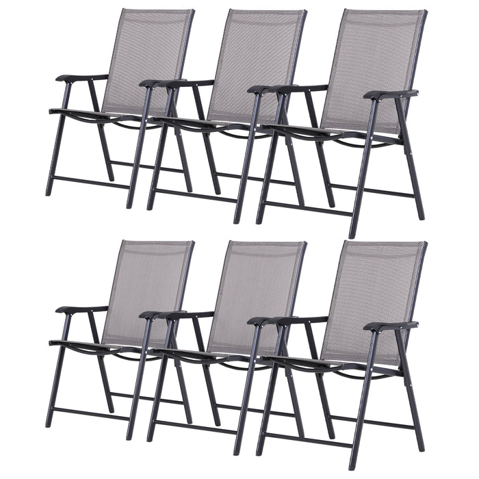 Folding Metal Garden Chairs 6-Pack - Breathable Mesh Seating for Outdoor Patio & Park - Grey Dining Seats for Garden Entertaining