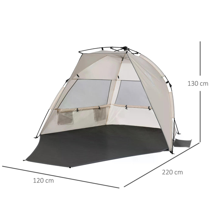 Pop-Up Sun Shelter for 1-2 People - UV 20+ Protection, Mesh Windows, Long Floor & Sandbags - Portable Beach Tent with Carry Bag for Summer Outings