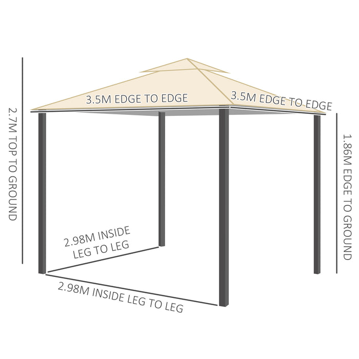 Outdoor Canopy Gazebo, 3.5x3.5m, with 2-Tier Roof and Steel Frame - Sideless Design for Garden Party and Gathering Shelter - Ideal for Open-Air Events, Beige Shade Cover