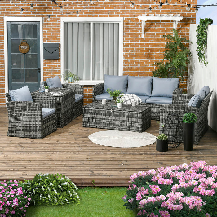 6-Piece Rattan Wicker Sofa Set - Mixed Grey Outdoor Sectional Patio Set with Storage Table & Cushions - Ideal for Garden and Patio Entertainment