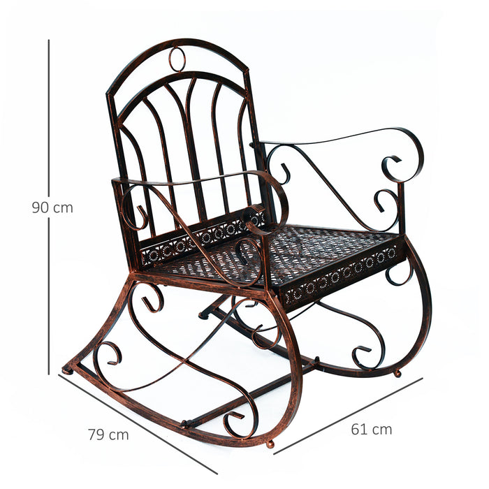 Vintage Style Metal Rocking Chair - Single Seater, Bronze Finish, Outdoor Garden Furniture - Comfortable Patio Seating for Relaxation