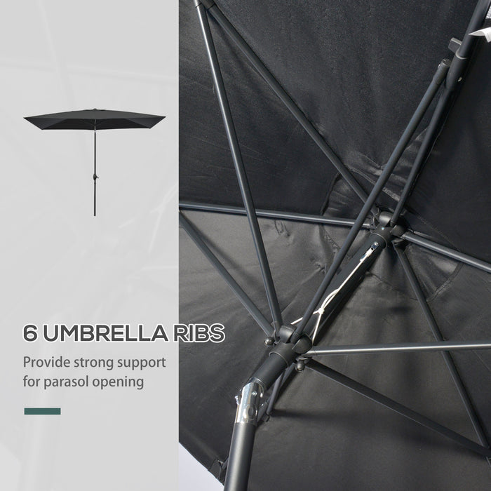 Rectangular Patio Market Umbrella - 2x3m Outdoor Garden Parasol with Crank and Push Button Tilt, Aluminium Pole - Ideal Sunshade for Outdoor Relaxation, Black