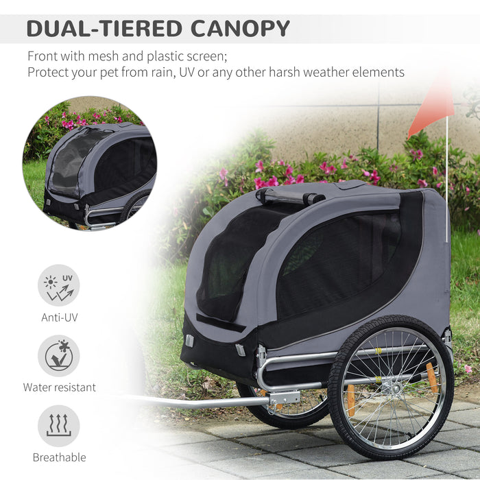 Steel Pet Bicycle Trailer - Water-Resistant Dog Cart Carrier with Travel Kit - Ideal for Grey and Black Bike Adventures with Your Pup