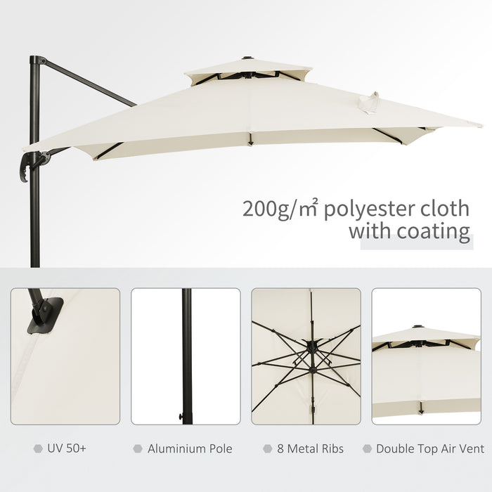 Cantilever Crank & Tilt Parasol - 3x3m Beige Overhanging Garden Umbrella with 360° Rotation - Includes Base Weights and Protective Cover for Outdoor Patio Use