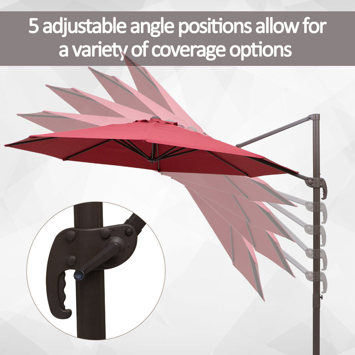 3M Cantilever Umbrella with Aluminium Frame - Wine Red 360° Rotating Hanging Parasol with Cross Base - Ideal for Outdoor Shade and Sun Protection