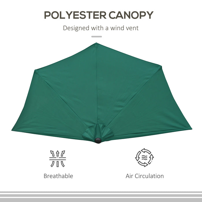 Half Parasol Balcony Umbrella - 2.7m Outdoor Shade with 5 Steel Ribs, Sturdy Construction in Green - Ideal for Garden, Patio, Balcony Spaces