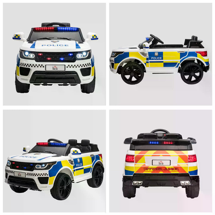 Kids 12V Electric Police Car Ride-On with Remote Control - Siren, Flashing Lights, USB, Bluetooth Features - Perfect for Children 3-6 Years Old, White