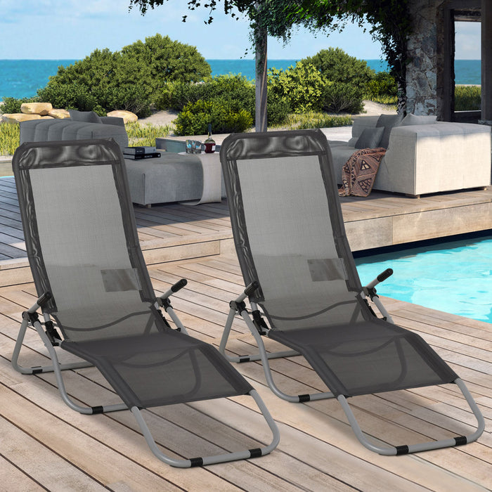 Outdoor Patio Chaise Recliner Set of 2 - Portable Adjustable Backrest Lounge Chairs for Garden - Ideal for Relaxing and Sunbathing Outdoors