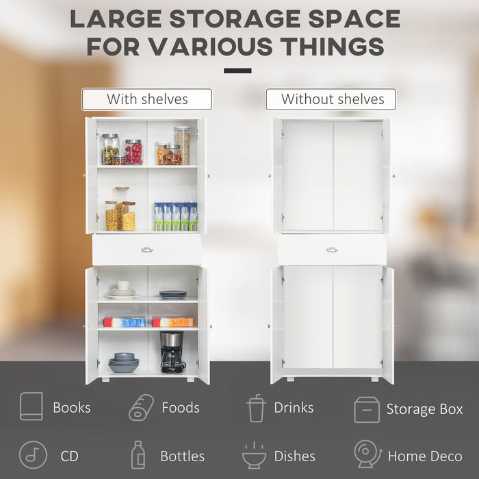 Freestanding Kitchen Pantry Cupboard - Storage Cabinet with Drawer & 3 Adjustable Shelves - Ideal for Dining & Living Room Organization, White