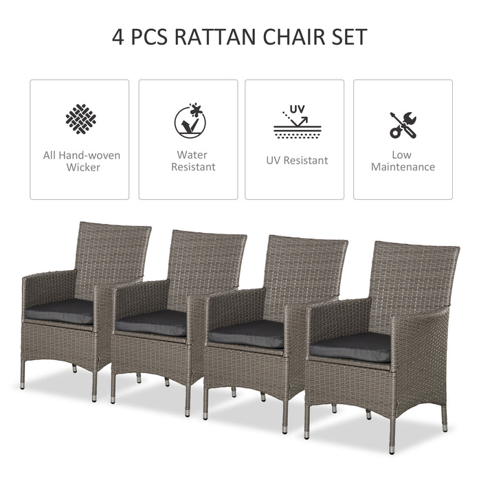 4PC Rattan Outdoor Seating Ensemble - Cushioned Patio Sofa and Chairs Set - Elegant Garden and Backyard Furniture