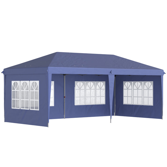 Height Adjustable 3 x 6m Pop Up Gazebo - Marquee Party Tent with Sidewalls and Storage Bag, Blue - Perfect for Outdoor Celebrations and Events