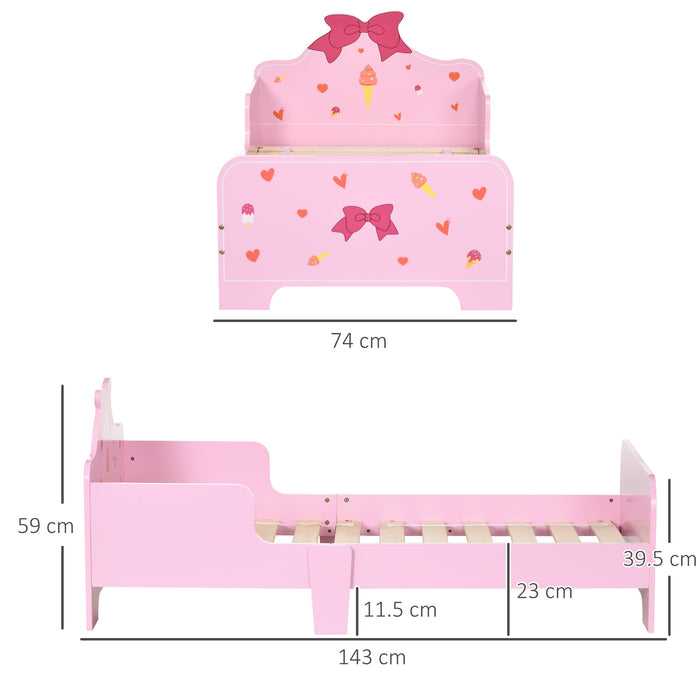 Princess-Themed Toddler Bed with Safety Rails - Adorable Pattern Design, Sturdy Kids Bedroom Furniture - Ideal for Ages 3-6, Charming Pink Color, 143x74x59 cm