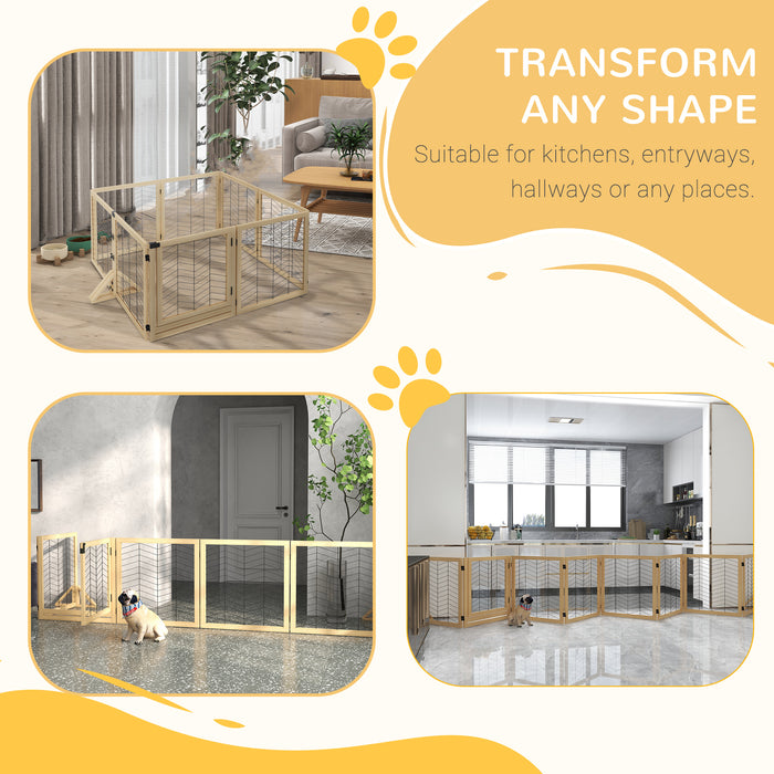 Foldable Wooden Pet Playpen with 8 Panels & Stability Feet - Ideal for House, Doorway & Stairs Barrier - Perfect for Small to Medium Dogs and Safe Home Environment