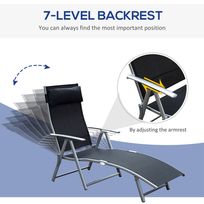 Texteline Recliner Chair - Adjustable Sun Lounger, Foldable Patio Furniture, 5 Recline Levels, Black - Ideal for Garden Relaxation and Outdoor Comfort