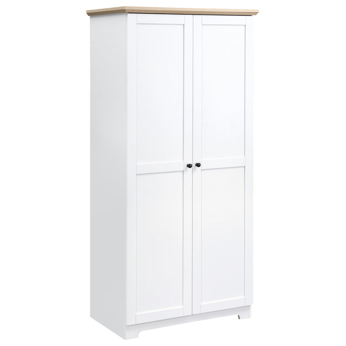 172cm Tall White Wooden Storage Cabinet - Spacious 2-Door Cupboard with 4 Shelves - Ideal Pantry Closet for Home Organization