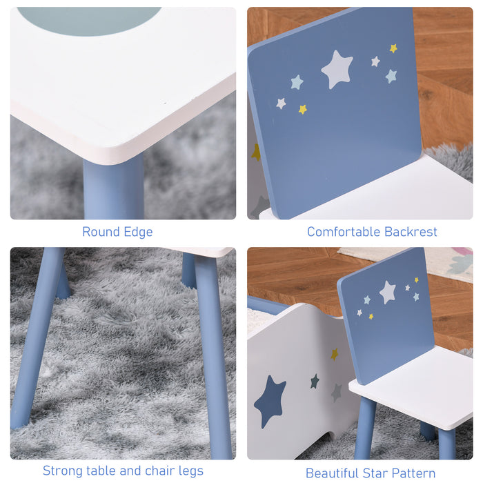 KidKraft Star Table & Chair Set - Wooden 3-Piece Furniture for Toddlers, Includes 1 Table & 2 Chairs, Blue & White with Star Detailing - Perfect for Playrooms and Educational Activities