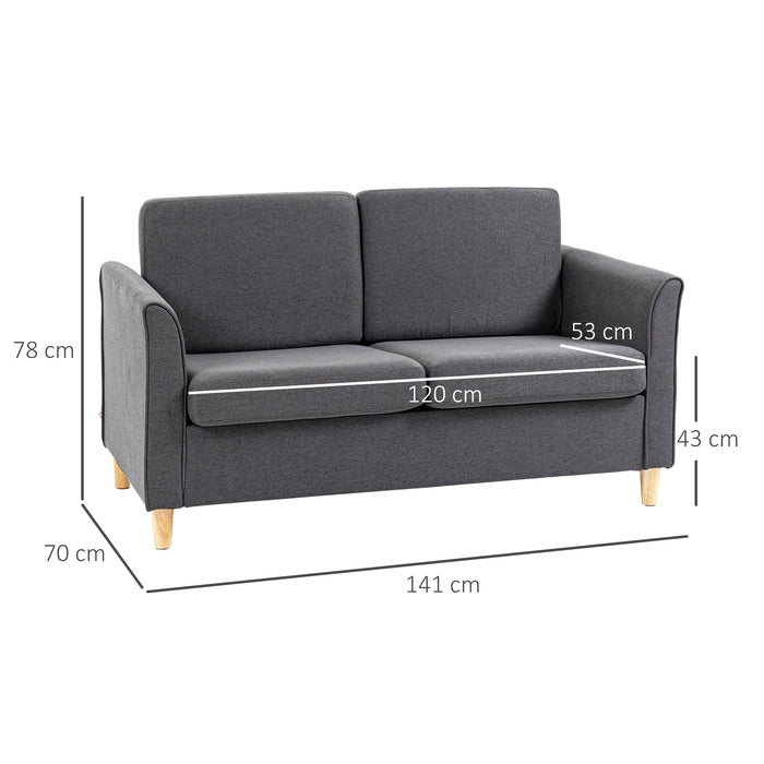 Modern 2-Seater Loveseat - Compact Dark Grey Sofa with Wood Legs and Armrests - Ideal for Small Living Spaces