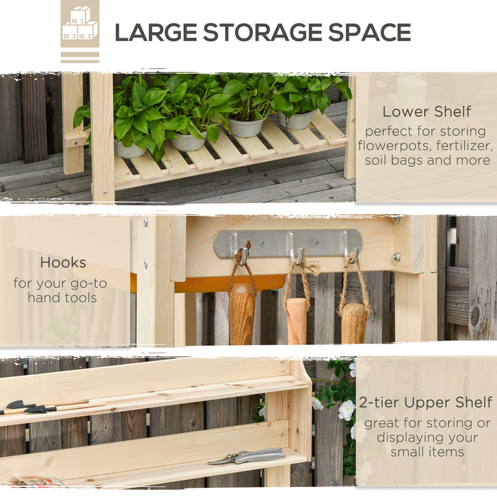 Outdoor Garden Potting Bench with Extendable Sliding Tabletop - Wooden Workstation Featuring Dry Sink, Storage Shelf, and Hooks - Ideal for Gardening Enthusiasts & Greenhouse Tasks