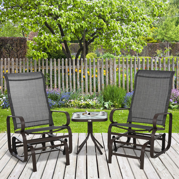 Outdoor Swing Chair Trio with Matching Tea Table - Patio and Garden Rocker Set - Ideal for Leisure and Entertaining Spaces