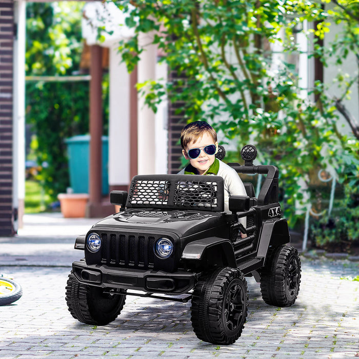 Kids Electric Ride On Off-road Car Truck with Parental Remote Control - 12V Battery-Powered with 2 Motors, Horn, Lights - Ideal for 3-6 Years Old, Black