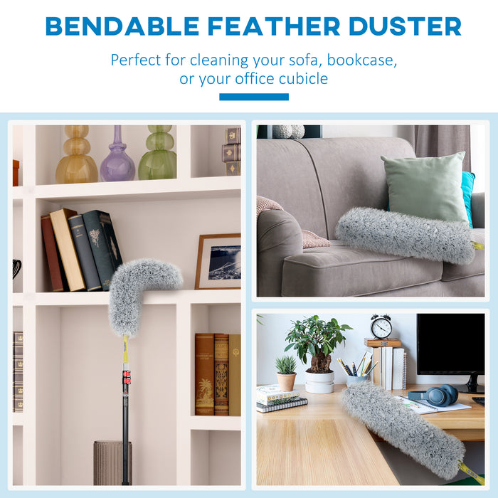 Extendable Microfiber Feather Duster - Telescopic Pole up to 5.9ft, Bendable Head - Ideal for High Ceilings and Ceiling Fans Cleaning