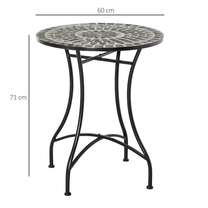 Mosaic Side Table - 60cm Round Bistro & Plant Stand for Home and Garden - Ideal for Indoor, Outdoor, Patio, and Balcony Use in Grey