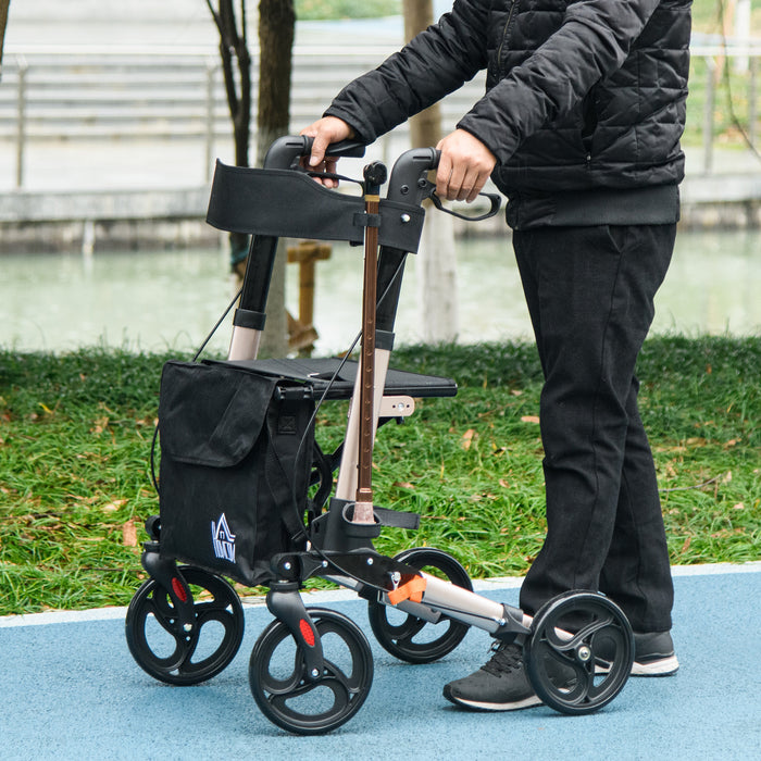 Folding 4-Wheel Rollator with Seat - Mobility Walker with Adjustable Height & Dual Brakes, Cane Holder - Lightweight Aluminium Frame for Elderly & Adults with Mobility Challenges