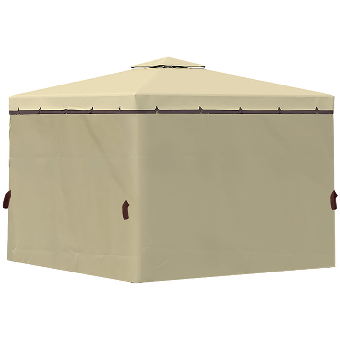 Aluminium Frame Garden Gazebo Pavilion - 3x3m Water-Resistant Double-Tier Roof with Mosquito Netting and Curtains in Beige - Ideal Outdoor Shelter for Events and Relaxation