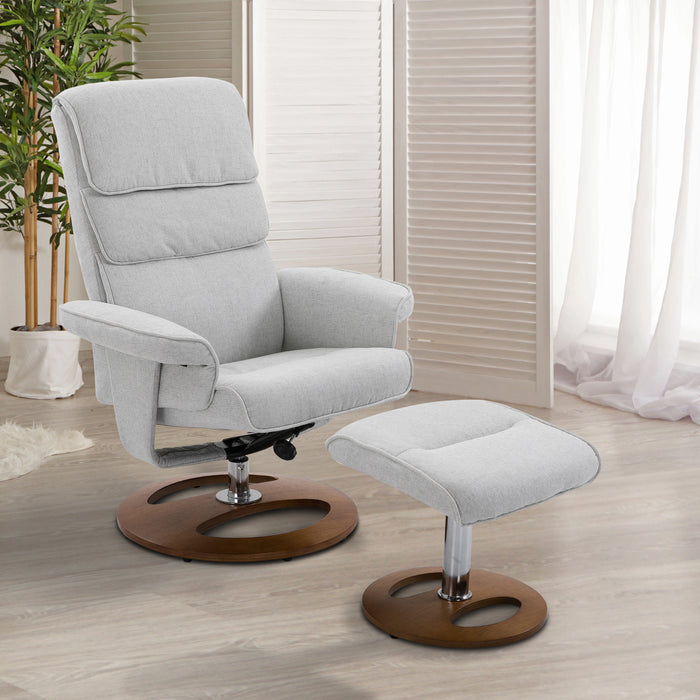 360° Swivel Recliner Chair and Ottoman Set - Modern Sofa Stool with Soft, Thick Padding and Wood Base in Grey - Comfortable Lounging for Home or Office