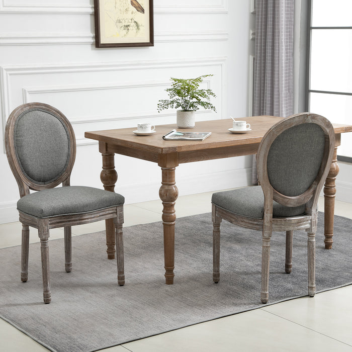 Elegant French-Style Dining Chair Duo - Wood Frame with Foam Padded Seats and Carved Legs - Vintage Design with Foot Pads for Comfortable Traditional Seating