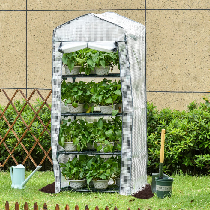 4-Tier Mini Greenhouse with Metal Frame - Portable Plant Growth Shelter with PE Cover, 160cm Height - Ideal for Small Gardens and Patios