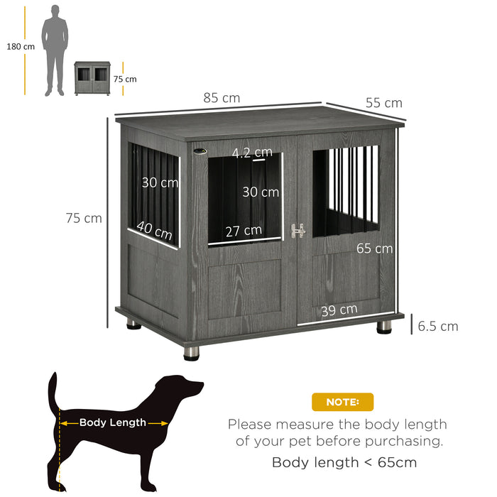 Pet Kennel End Table - Stylish Indoor Dog Crate with Magnetic Door for Small/Medium Dogs, Grey - Home-Friendly Animal Cage that Doubles as Furniture