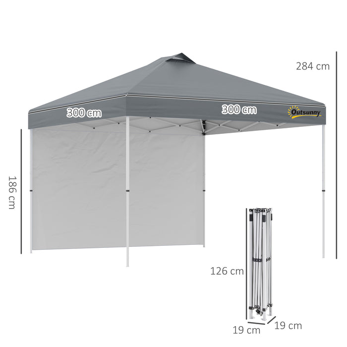 3x3M Pop Up Gazebo with Sidewall - Portable Roller Bag, Adjustable Height, Outdoor Event Shelter - Ideal for Garden, Patio, Events in Grey