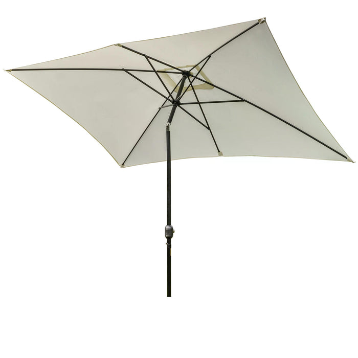 3x2m Garden Parasol with Aluminum Tilt - Crank-Operated Rectangular Sun Shade in Cream White, Steel Frame - Ideal for Outdoor Relaxation and UV Protection