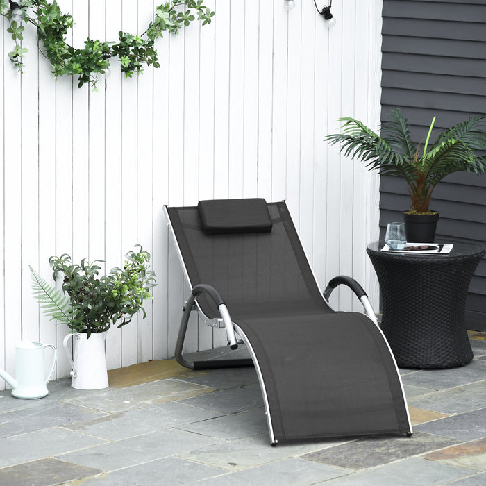 Ergonomic Outdoor Lounger - Portable Armchair with Aluminum Frame and Removable Headrest Pillow - Ideal for Garden Patio Relaxation