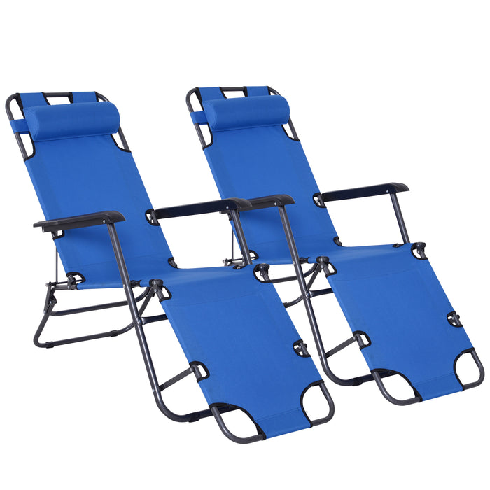 Foldable Sun Lounger Set of 2 - Adjustable Back, Reclining Outdoor Chairs with Pillows & Armrests, Blue - Perfect for Garden Relaxation and Sunbathing