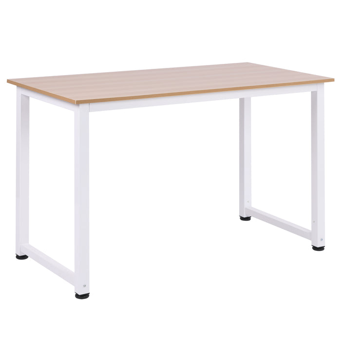 Adjustable Oak & White Computer Desk - Metal Frame PC Writing Table with Stable and Adjustable Feet - Ideal for Home Office and Study Workstation