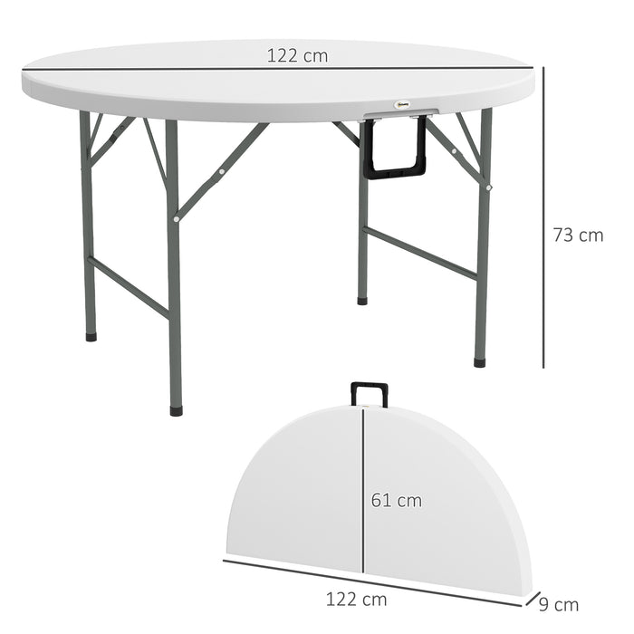 Φ122 Folding Garden Table - Sturdy Round Outdoor Picnic Table for Six, HDPE Material with Metal Frame - Ideal Patio Furniture for Family Gatherings, White