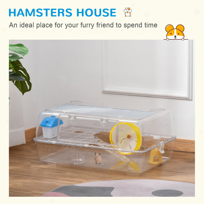 2-Storey Portable Hamster Habitat - Dual Layer Small Pet Cage with Exercise Wheel, Water Bottle & Food Dish - Ideal for Hamsters & Small Rodents