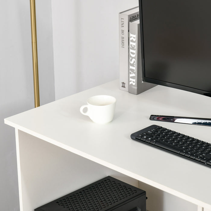 Modern High Gloss Writing Desk - Computer Workstation with Drawers & Storage Cabinet - Ideal for Home Office and Study Use