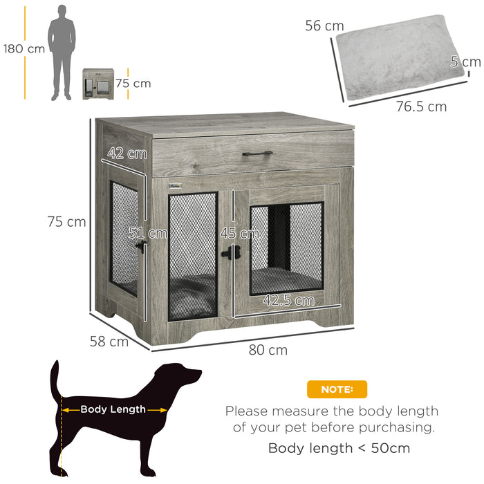 Indoor Dog Crate Cabinet with Comfort Cushion - Dual-Entrance Pet Kennel and Side Table with Storage Drawer for Medium Dogs - Stylish Home Accessory for Pet Owners