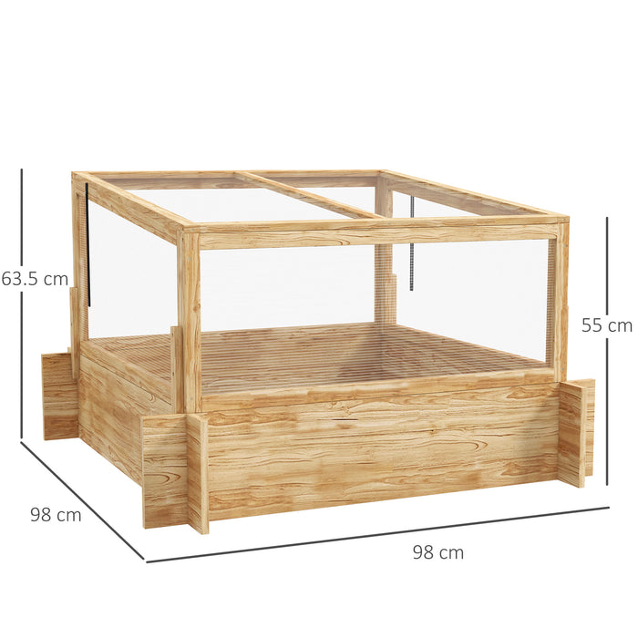 Wooden Elevated Garden Bed with Cold Frame Greenhouse - Openable Top Planter Box for Vegetables, Flowers, and Herbs - Perfect for Patio and Backyard Gardening, 98x98x63.5cm