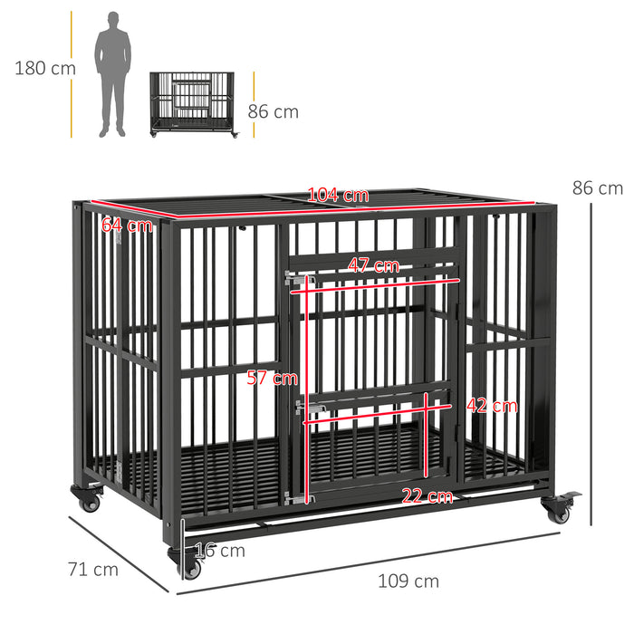 Heavy Duty 43" Foldable Dog Crate with Opening Top - Secure Locks, Easy Clean Removable Tray, & Mobile Wheels - Ideal for Large Dog Containment & Transport